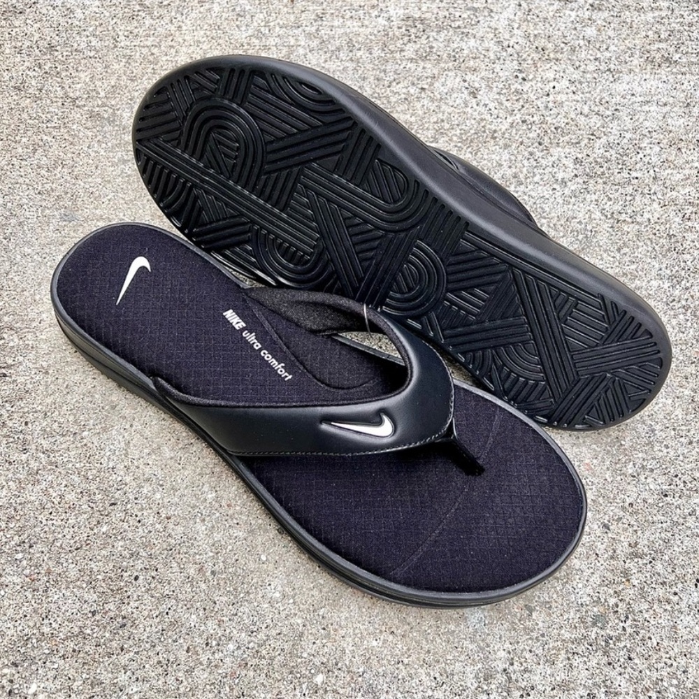 NEW WMNS NIKE ULTRAS COMFORTS 3 THONGS WOMEN THNG III BLACKS WHITES FOOTBEDS - Picture 4 of 7